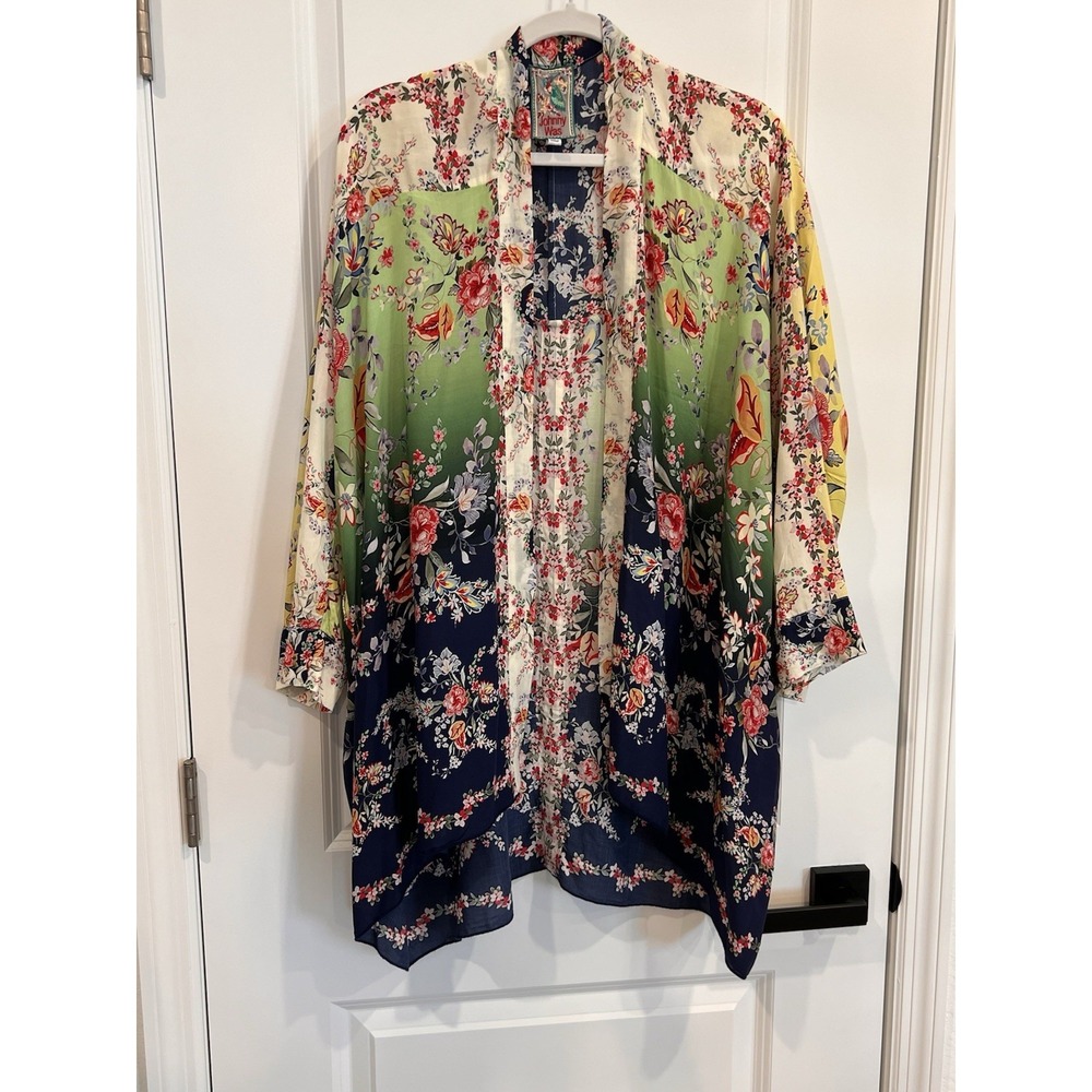 Johnny Was Maypo Floral Embroidered Kimono Size M Boho Vibrant Floral Coverup